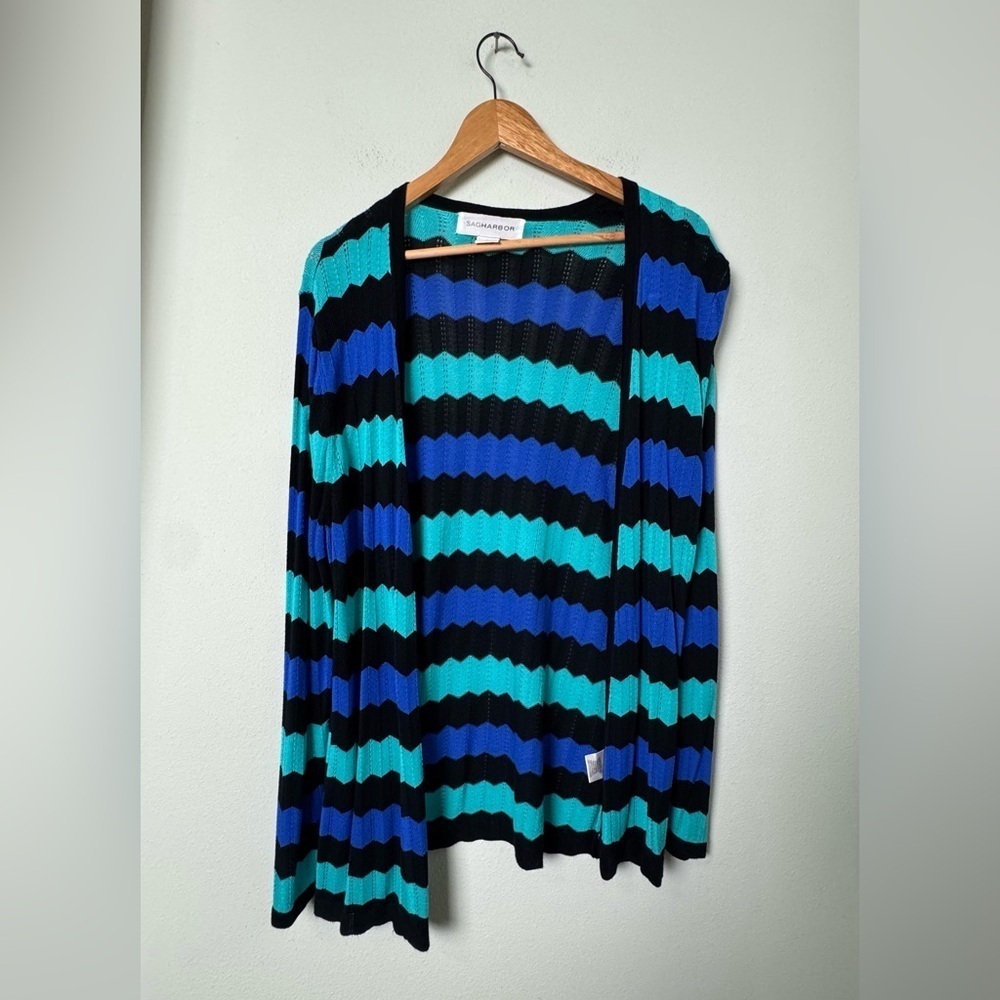 Sag‎ Harbor Zig Zag Pattern Knit Open Front Cardigan Size XL